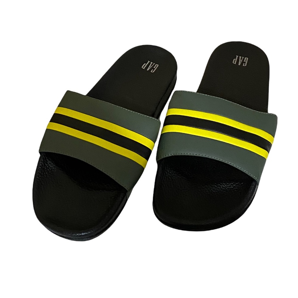 NWT Gap Mens Slides Colors Green, Yellow and Black Stripes Size 12-13